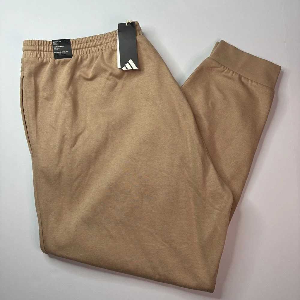 NWT Adidas Feelcozy Sweatpants 3XLT Sandstone Tan Tapered Fleece Joggers JX5665